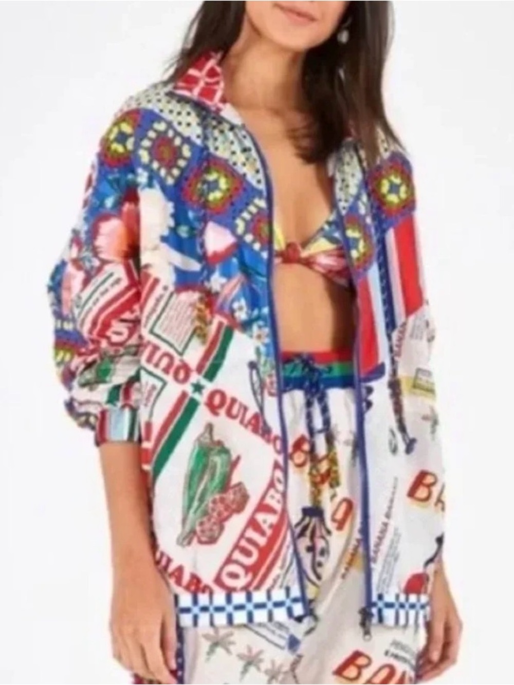 Farm Rio Colorful Printed Windbreaker Jacket
